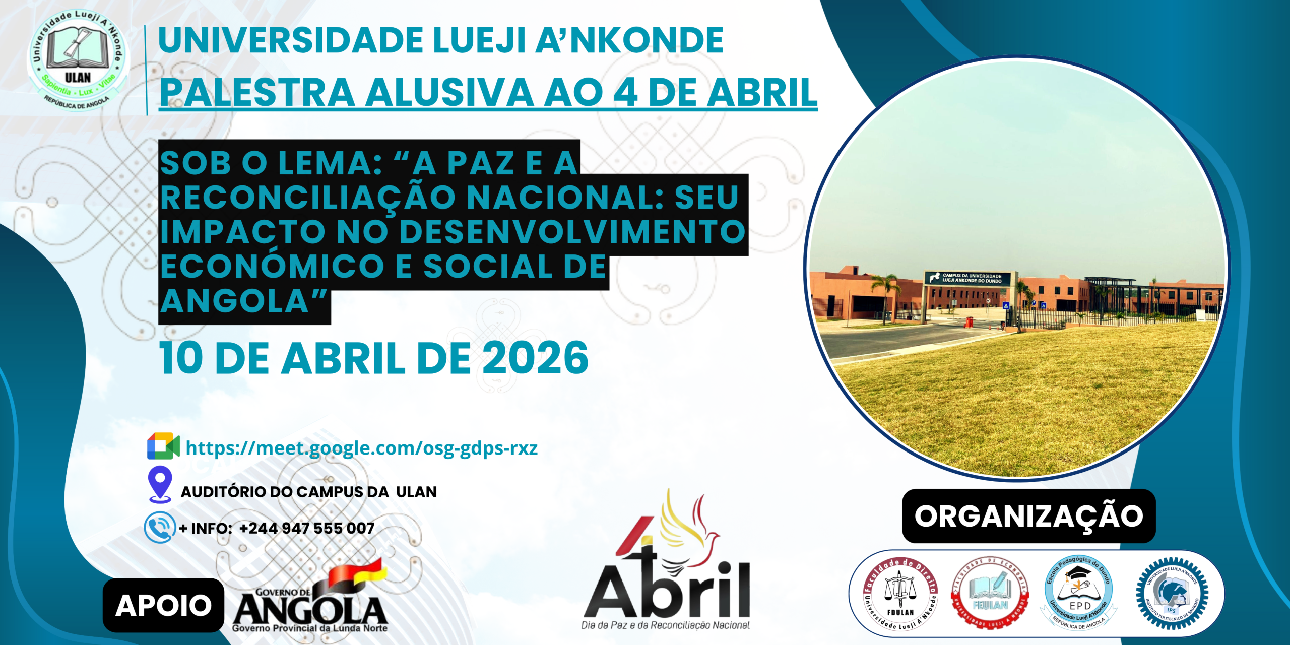 PALESTRA ACADÉMICA – 4 DE ABRIL DIA DA PAZ E RECONCILIAÇÃO NACIONAL DE ANGOLA
